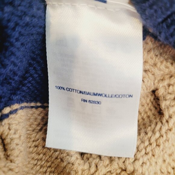 Land's End Drifter Cable Knit Navy & Tan Stripe Pullover Cotton Sweater - Picture 7 of 8